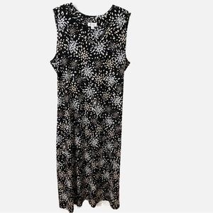 D & Co Denim and Company Cotton Spandex Maxi Dress Abstract Floral Tie Back ⚫️⚪️
